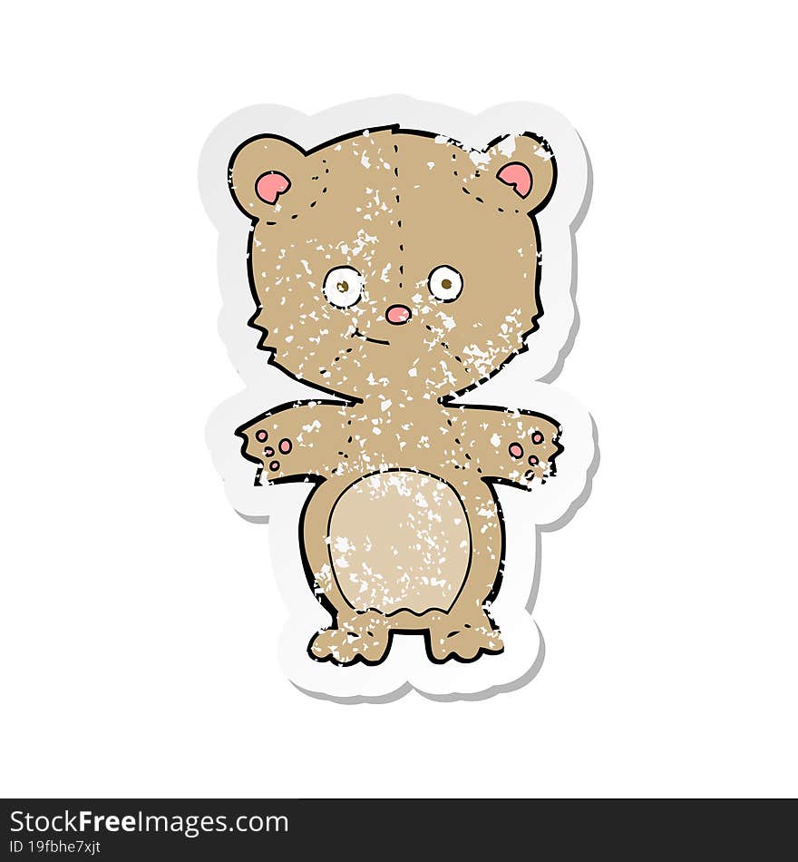 Retro Distressed Sticker Of A Cartoon Happy Teddy Bear