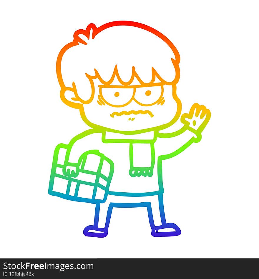 Rainbow Gradient Line Drawing Annoyed Cartoon Boy