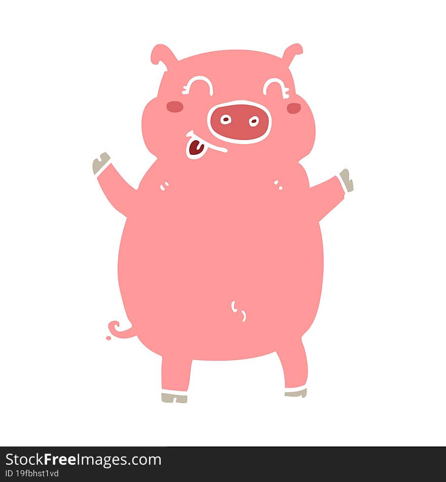 Flat Color Style Cartoon Pig