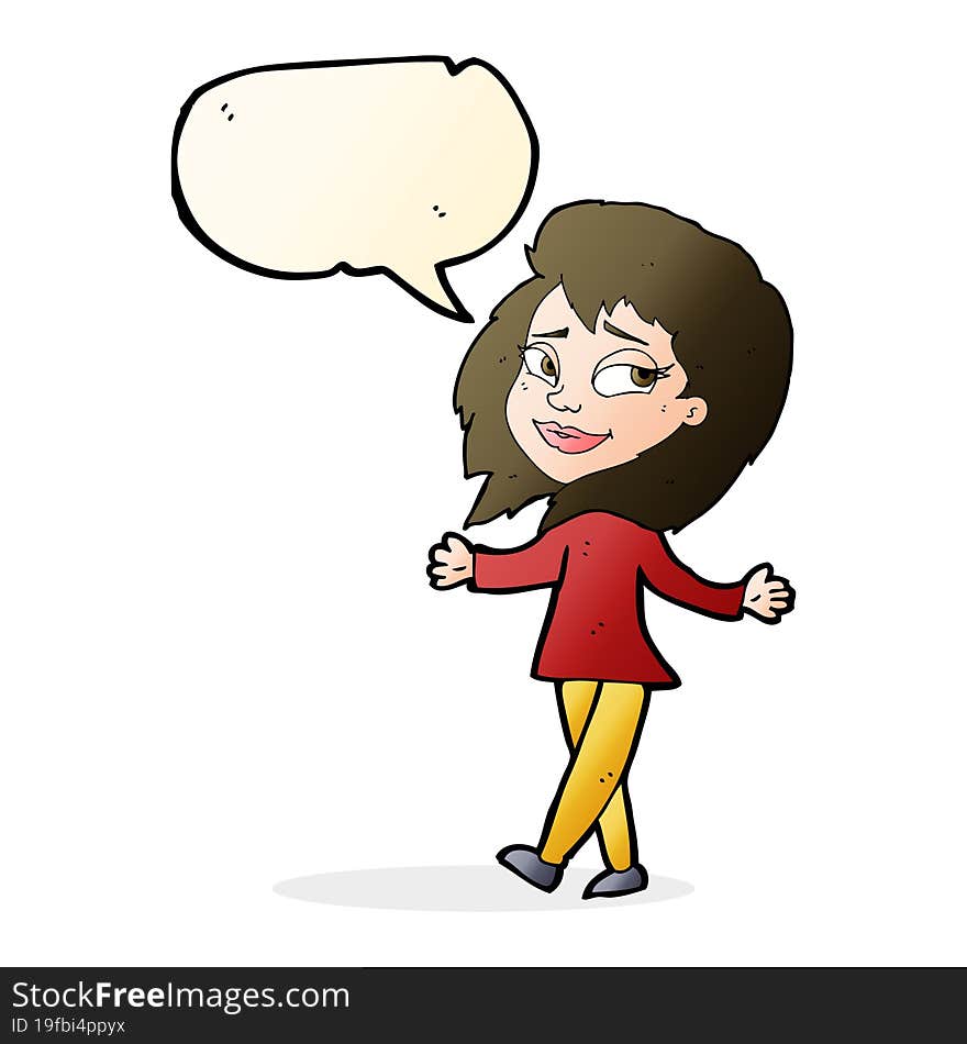 stress free woman cartoon with speech bubble