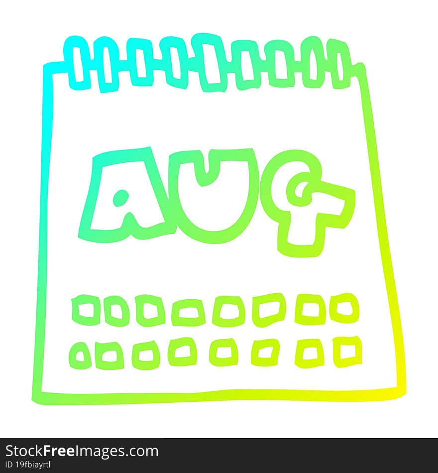 cold gradient line drawing cartoon calendar showing month of august