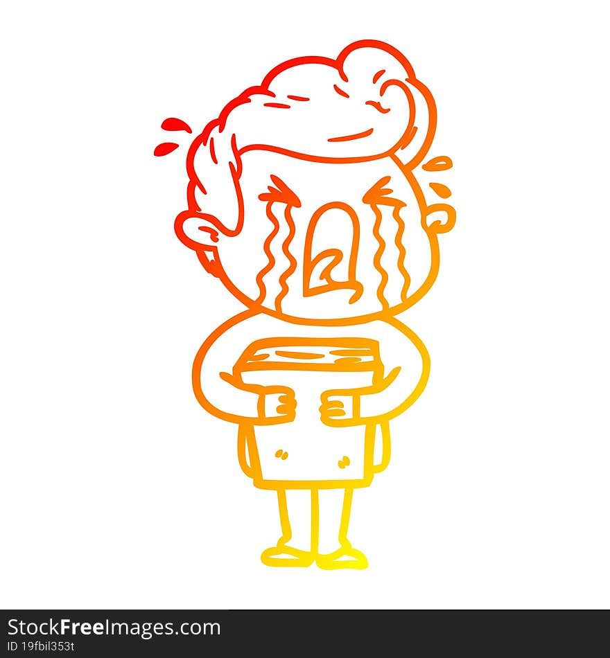 warm gradient line drawing of a cartoon crying man