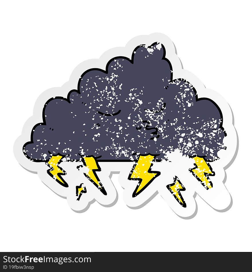 Distressed Sticker Of A Cartoon Storm Cloud