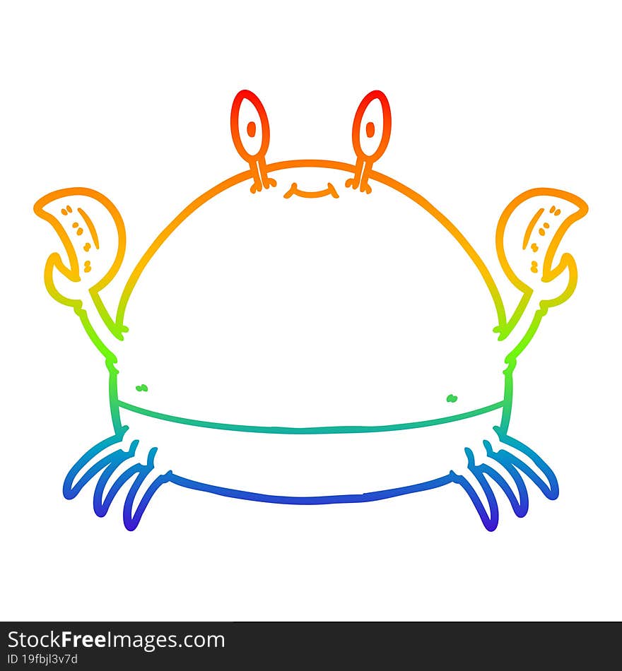 rainbow gradient line drawing of a cartoon crab