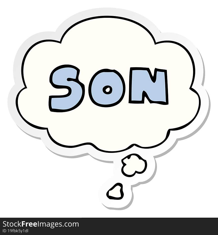 cartoon word son and thought bubble as a printed sticker