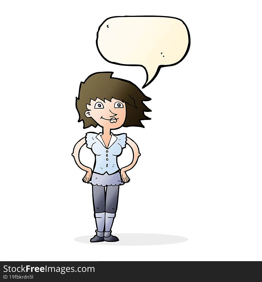 cartoon woman with hands on hips with speech bubble