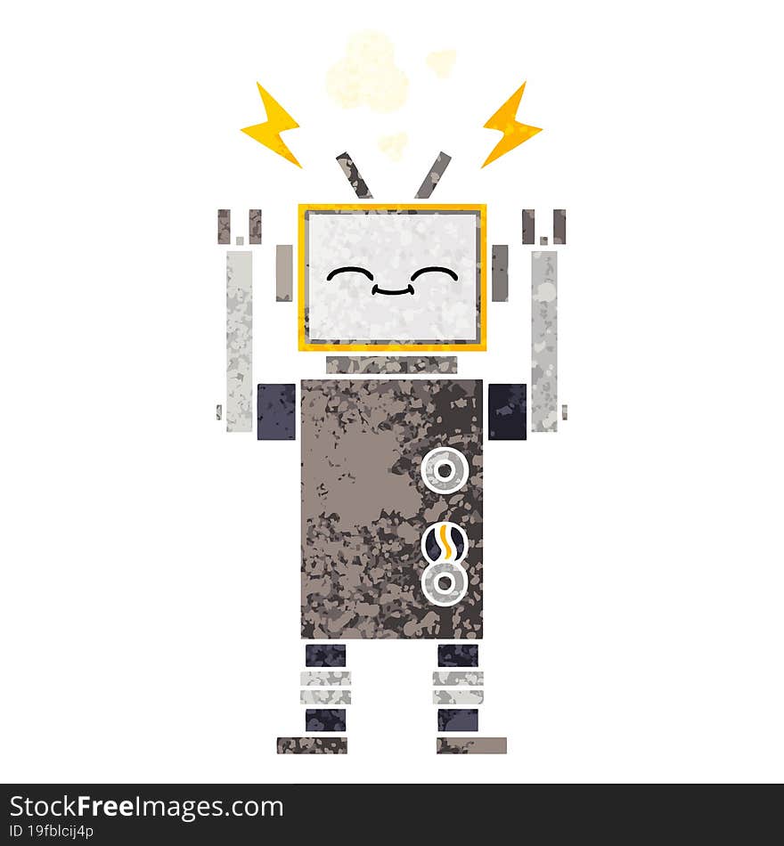 retro illustration style cartoon robot