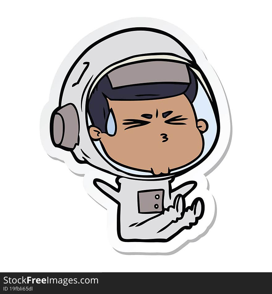 sticker of a cartoon stressed astronaut