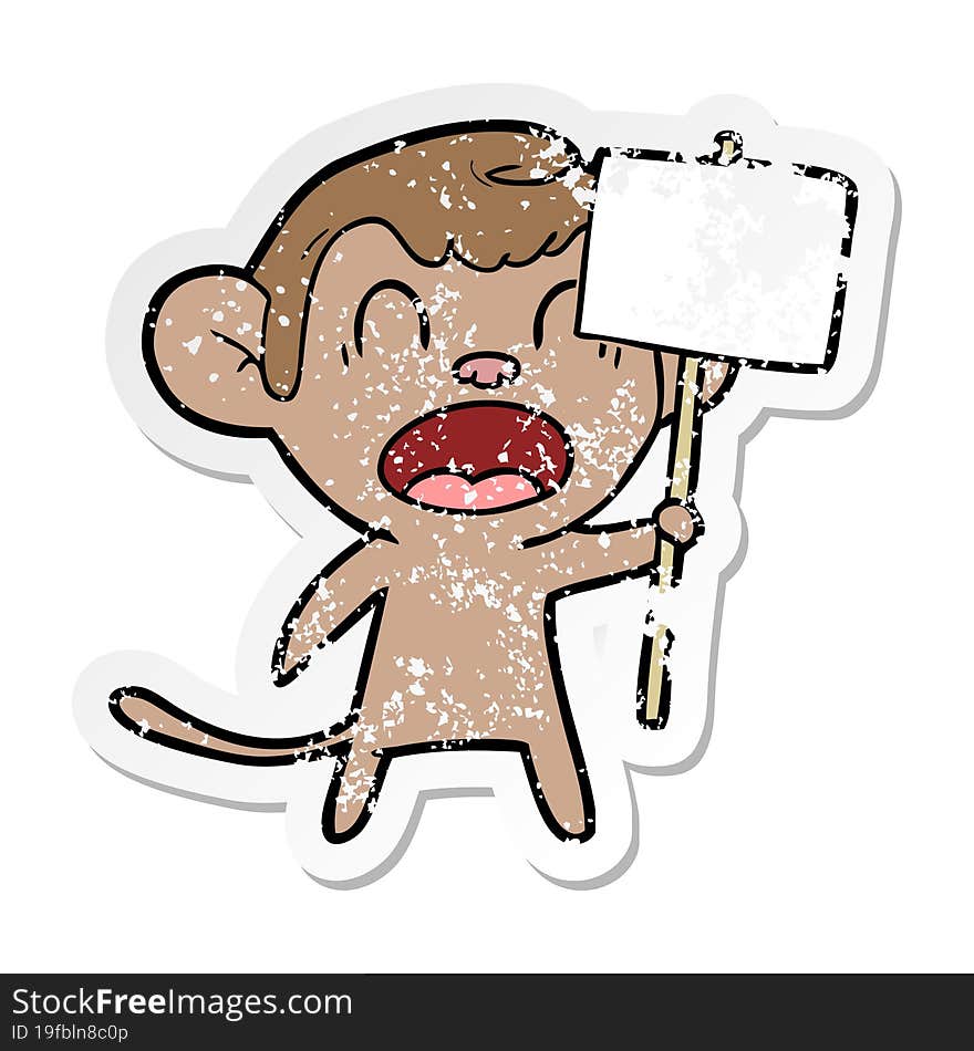 distressed sticker of a shouting cartoon monkey