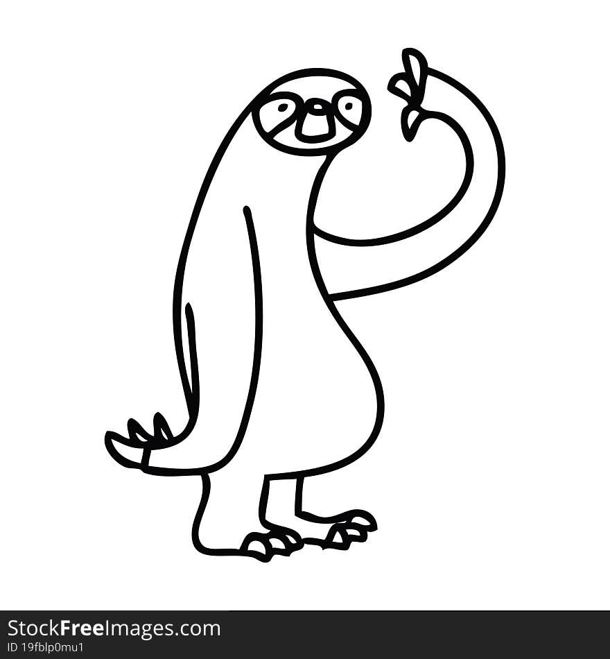 Quirky Line Drawing Cartoon Sloth