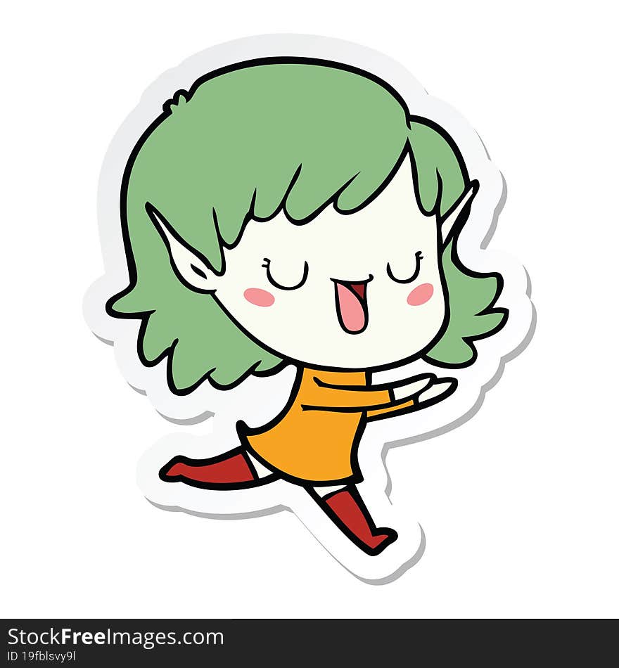 Sticker Of A Cartoon Elf Girl