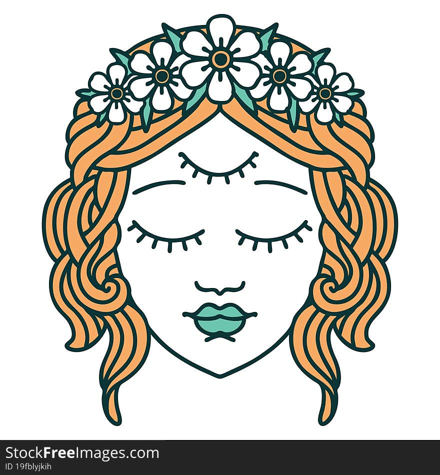 iconic tattoo style image of female face with third eye. iconic tattoo style image of female face with third eye