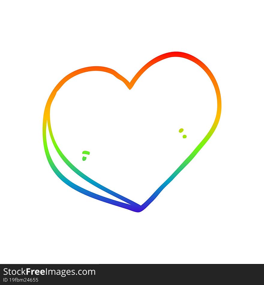 rainbow gradient line drawing of a cartoon love heart