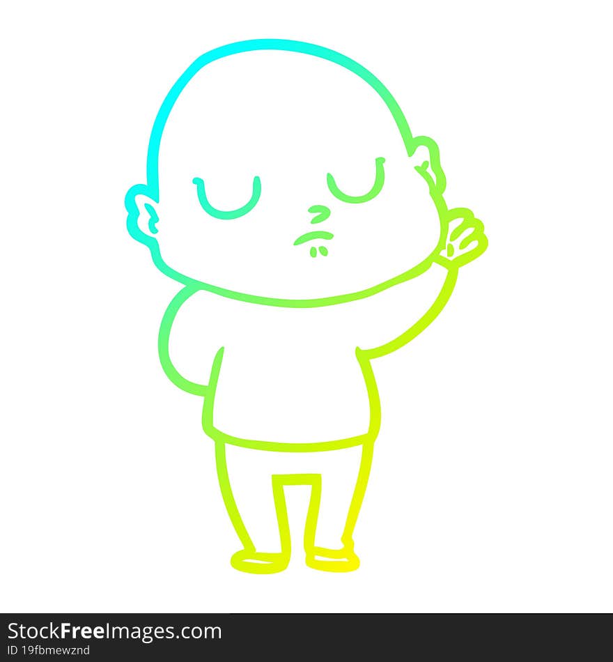 cold gradient line drawing cartoon bald man