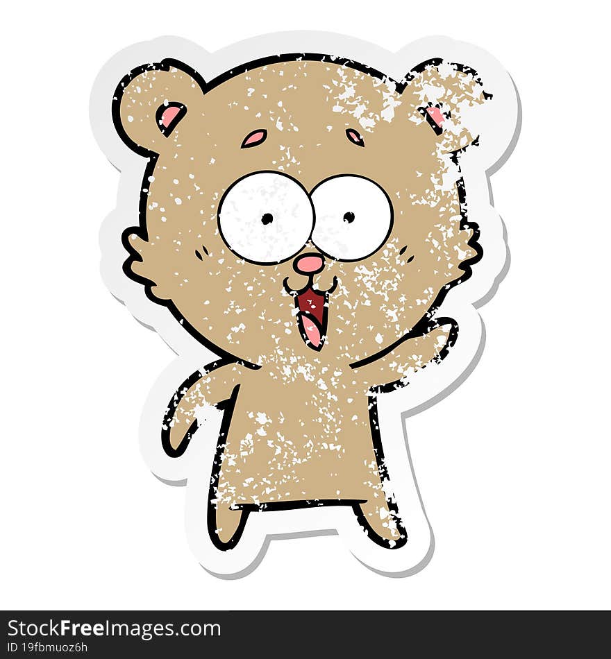 distressed sticker of a laughing teddy  bear cartoon