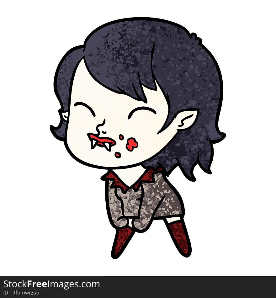 cartoon vampire girl with blood on cheek. cartoon vampire girl with blood on cheek