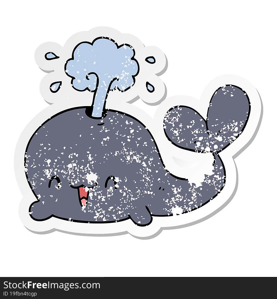 distressed sticker of a cartoon whale