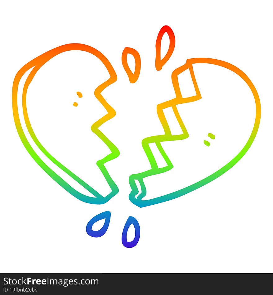 rainbow gradient line drawing cartoon broken heart