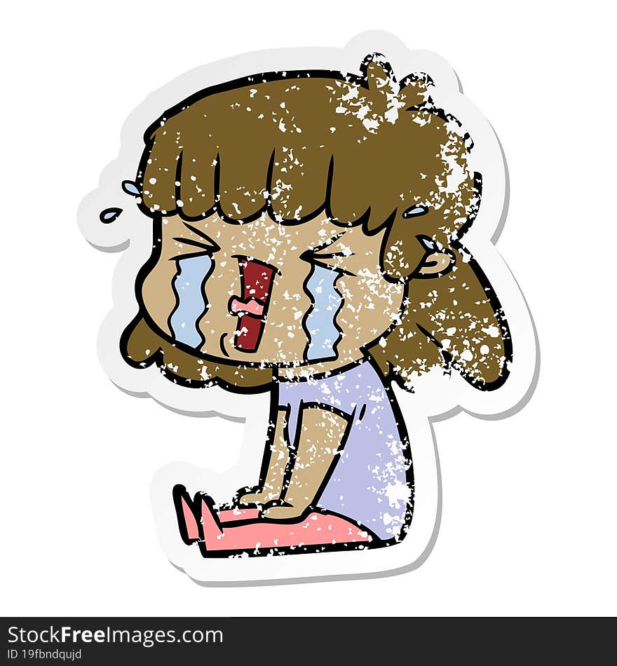 Distressed Sticker Of A Cartoon Woman In Tears