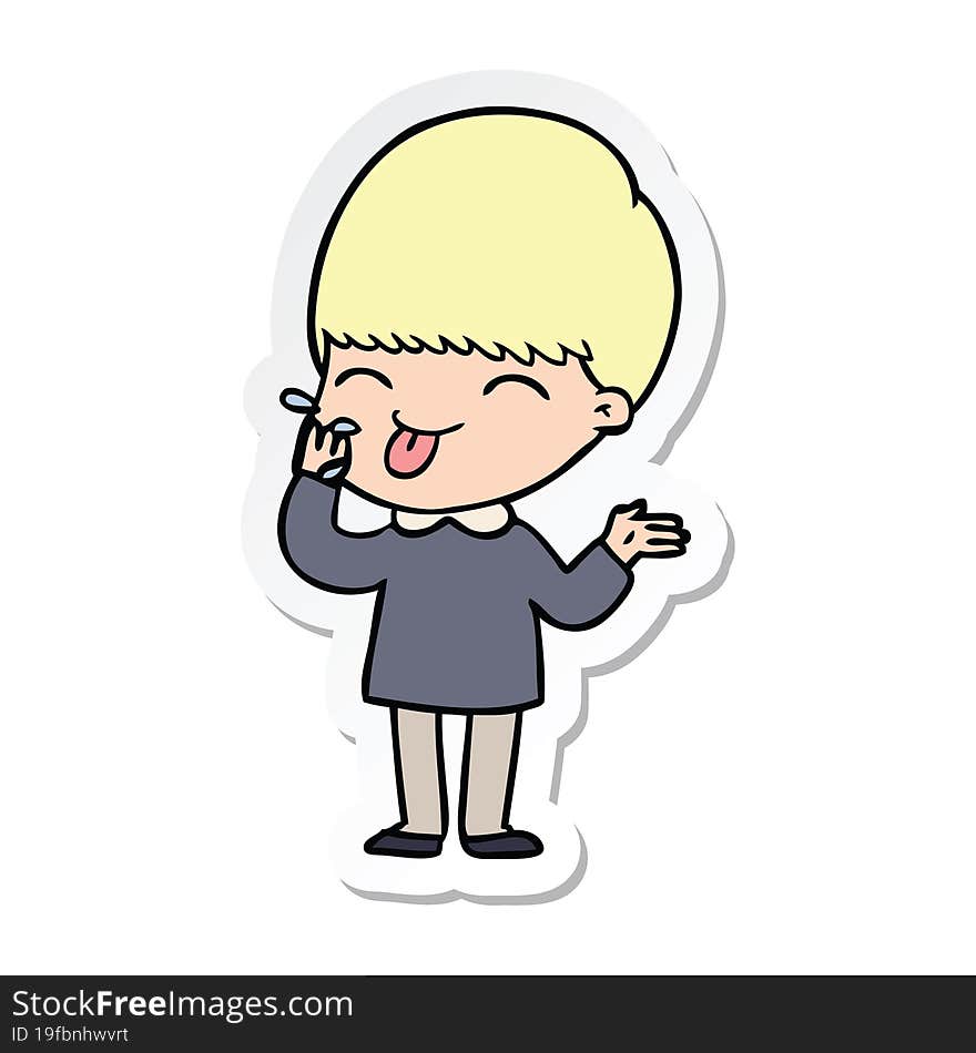 sticker of a cartoon boy sticking out tongue