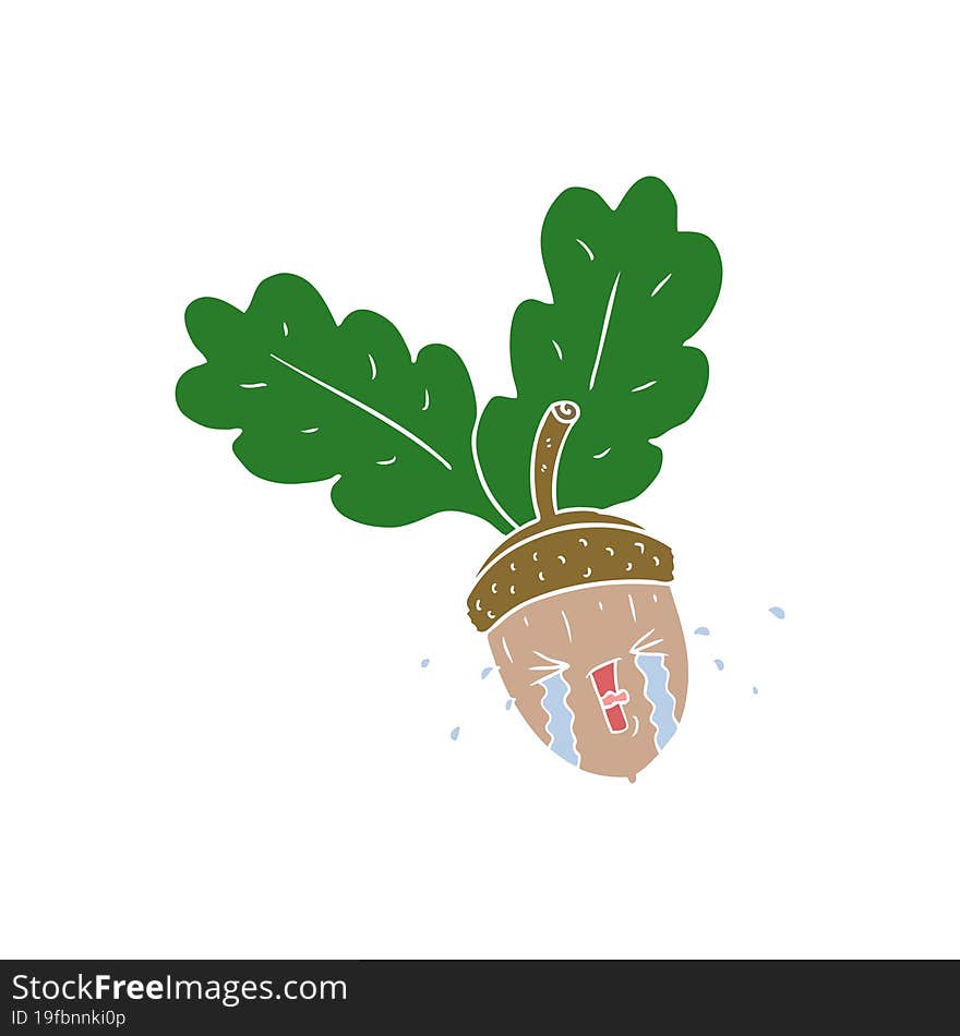 flat color style cartoon crying acorn