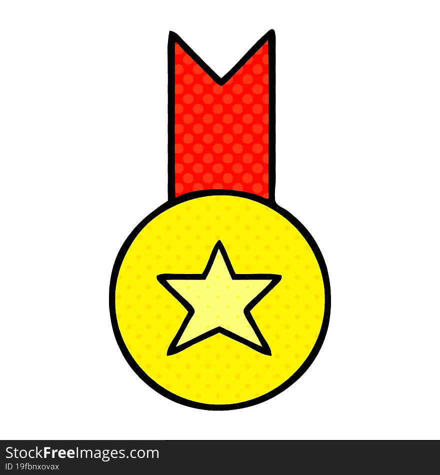 Comic Book Style Cartoon Gold Medal