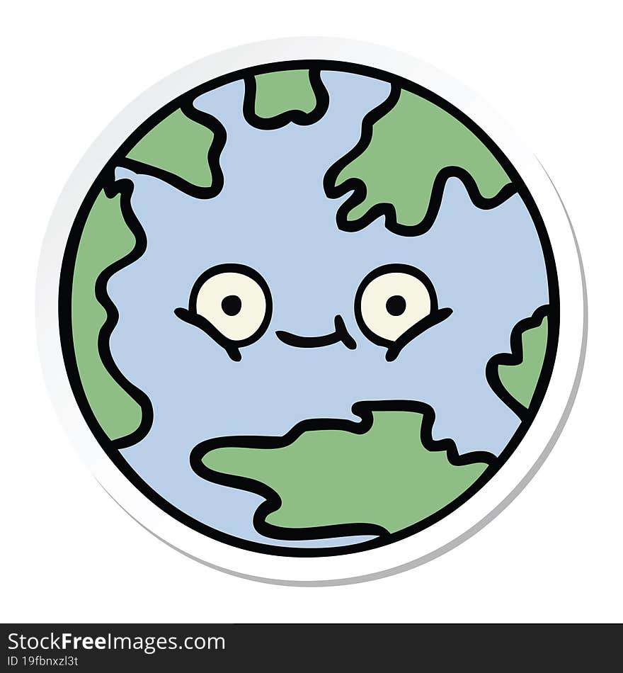 sticker of a cute cartoon planet earth