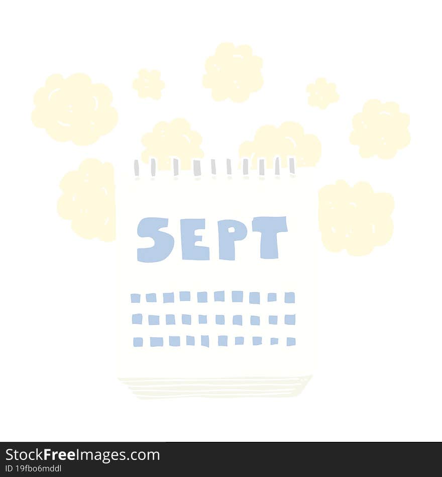 flat color illustration of a cartoon calendar showing month of September