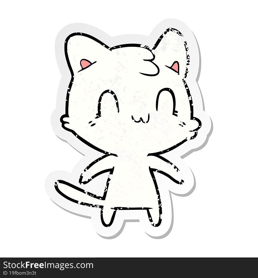 distressed sticker of a cartoon happy cat