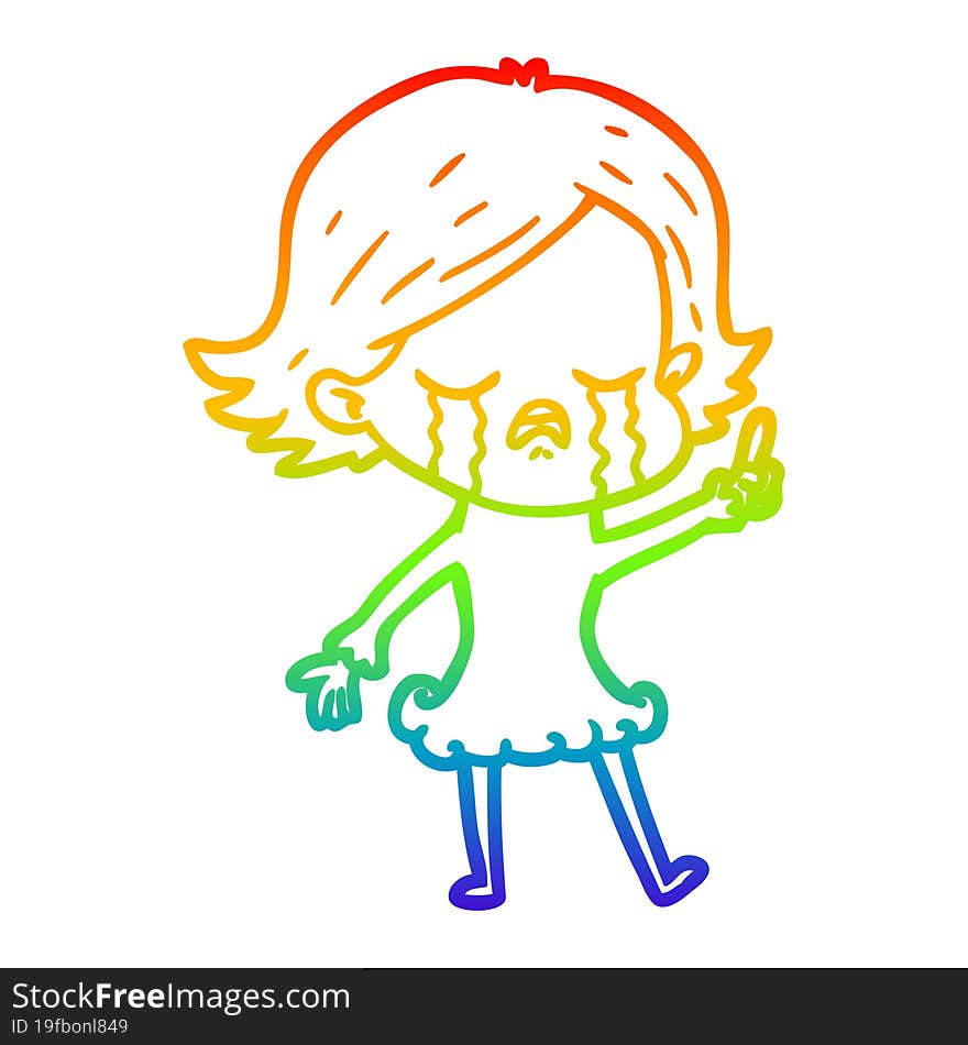 rainbow gradient line drawing of a cartoon girl crying