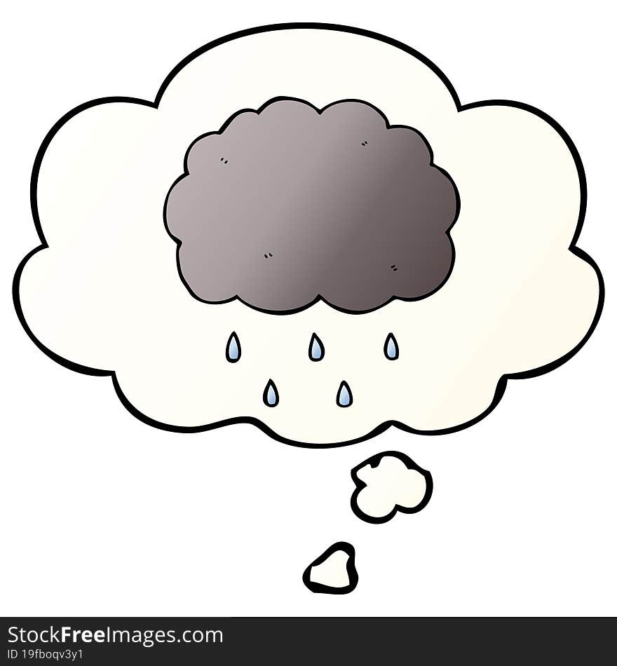 Cartoon Cloud Raining And Thought Bubble In Smooth Gradient Style