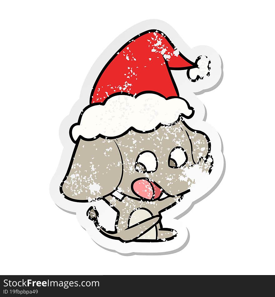 cute hand drawn distressed sticker cartoon of a elephant wearing santa hat. cute hand drawn distressed sticker cartoon of a elephant wearing santa hat