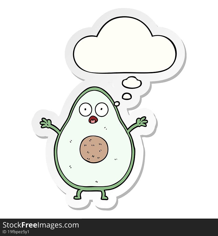 cartoon avocado and thought bubble as a printed sticker