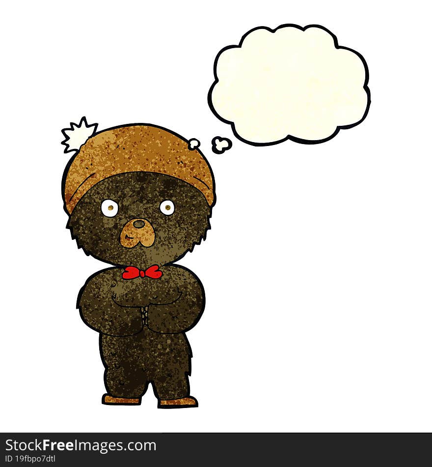 cartoon little black bear with thought bubble