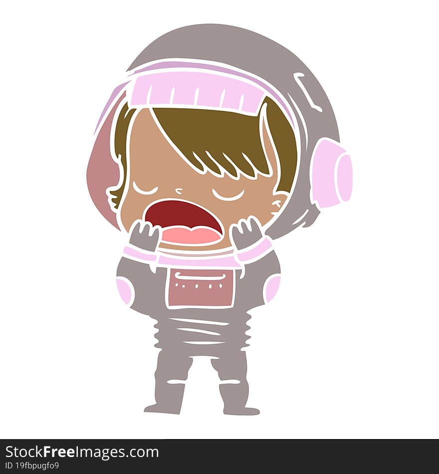 Flat Color Style Cartoon Talking Astronaut Yawning