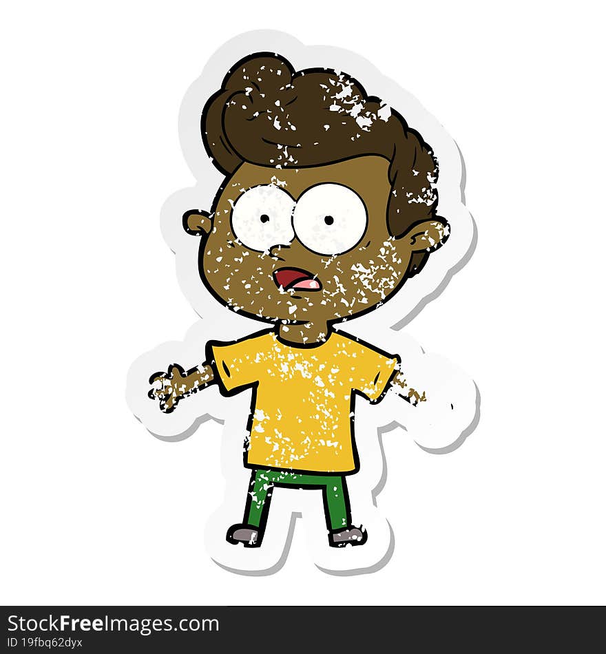 distressed sticker of a cartoon staring man