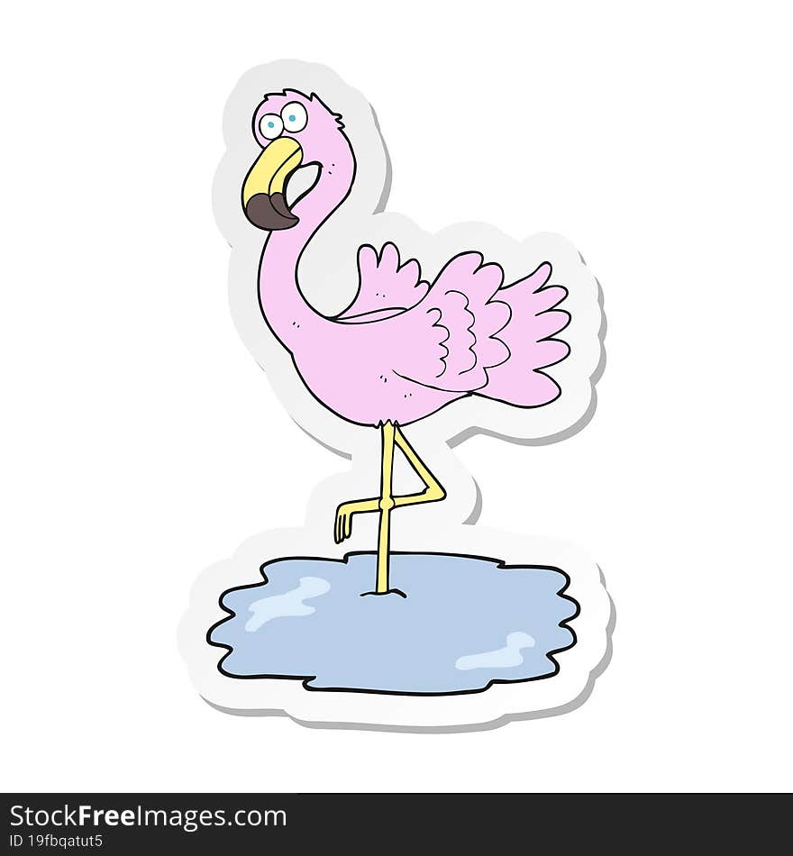 sticker of a cartoon flamingo