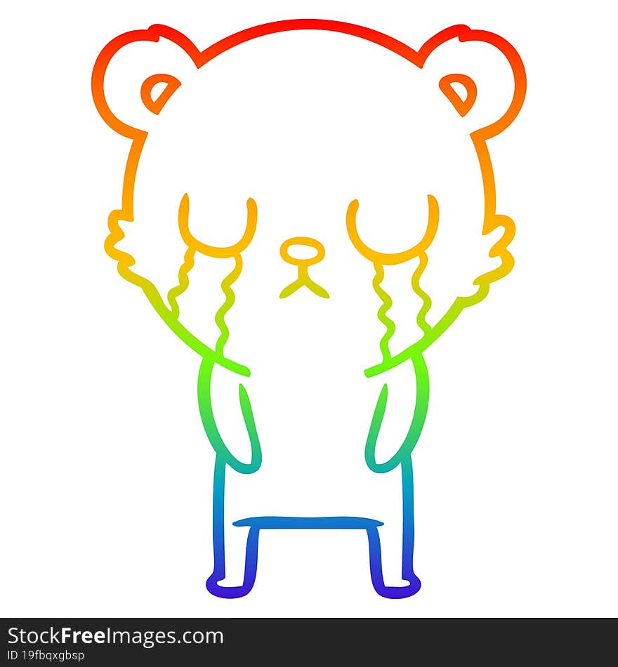 Rainbow Gradient Line Drawing Crying Polar Bear Cartoon