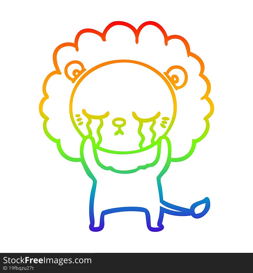 rainbow gradient line drawing crying cartoon lion