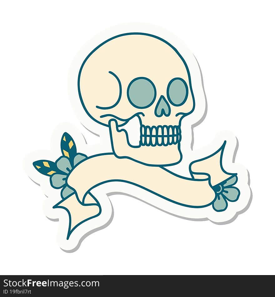 Tattoo Sticker With Banner Of A Skull