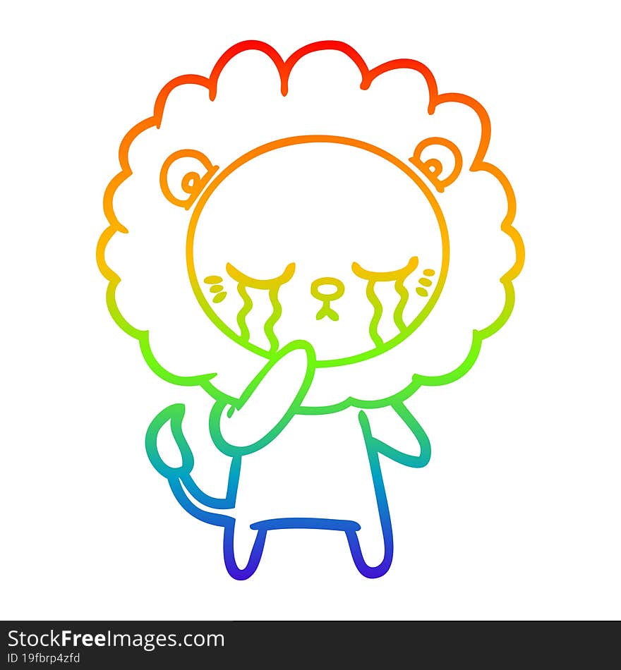 rainbow gradient line drawing crying cartoon lion