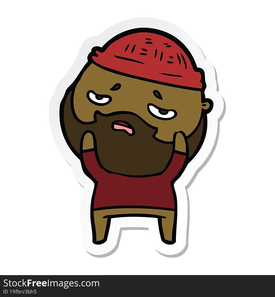 Sticker Of A Cartoon Worried Man With Beard