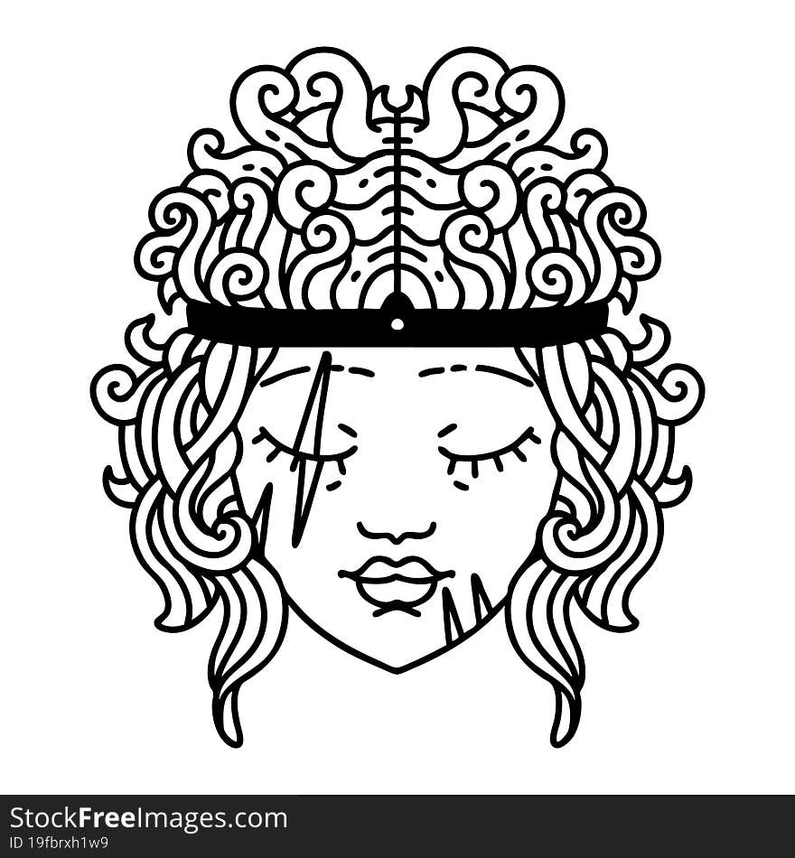 Black and White Tattoo linework Style human barbarian character. Black and White Tattoo linework Style human barbarian character