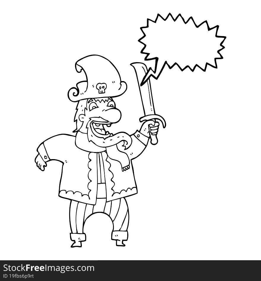 freehand drawn speech bubble cartoon laughing pirate captain