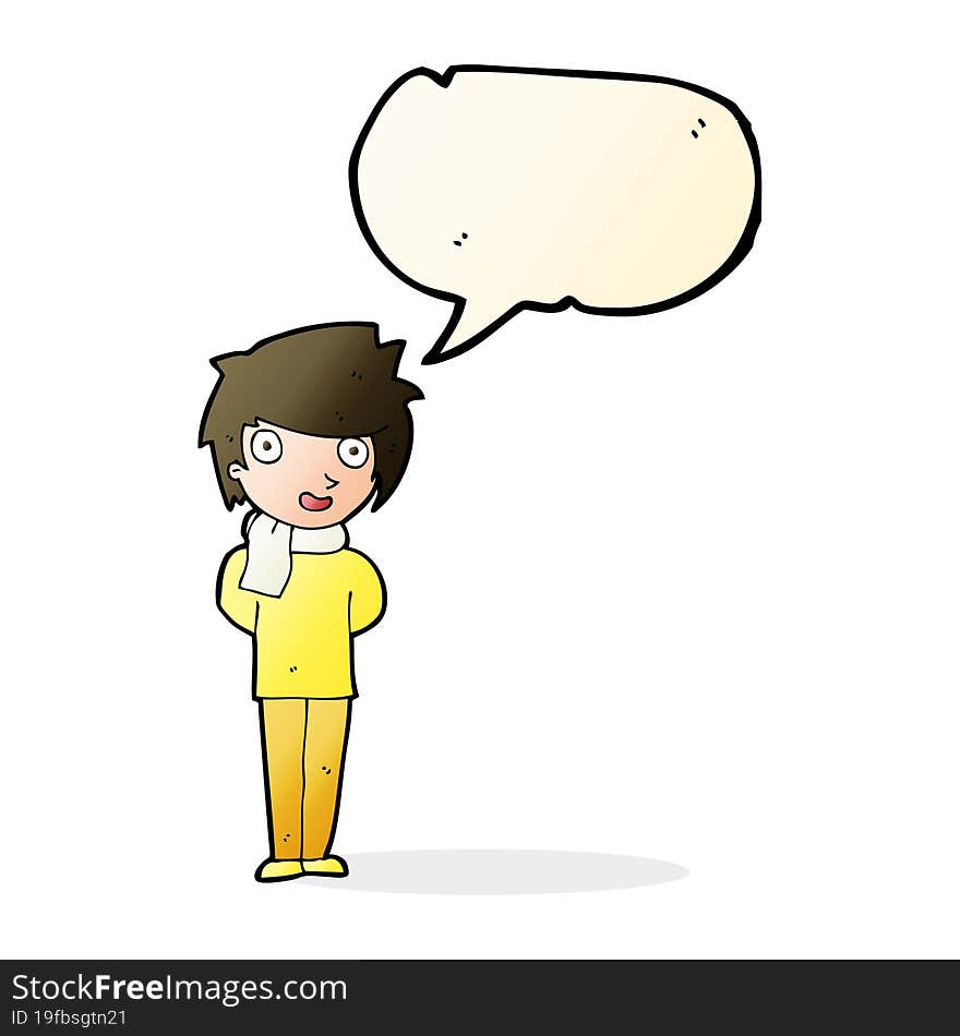 cartoon friendly man with speech bubble