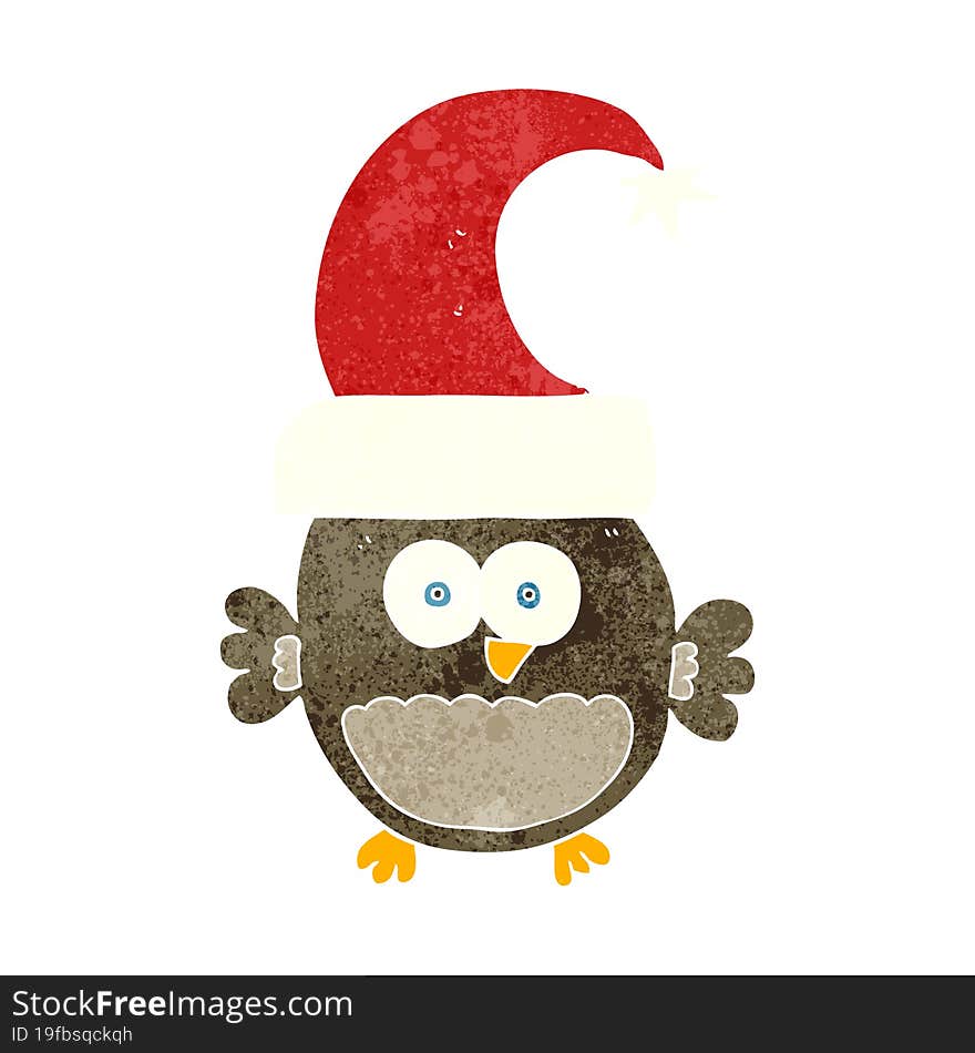 retro cartoon little christmas owl