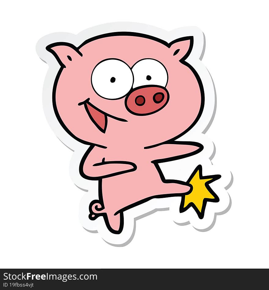 sticker of a cheerful dancing pig cartoon