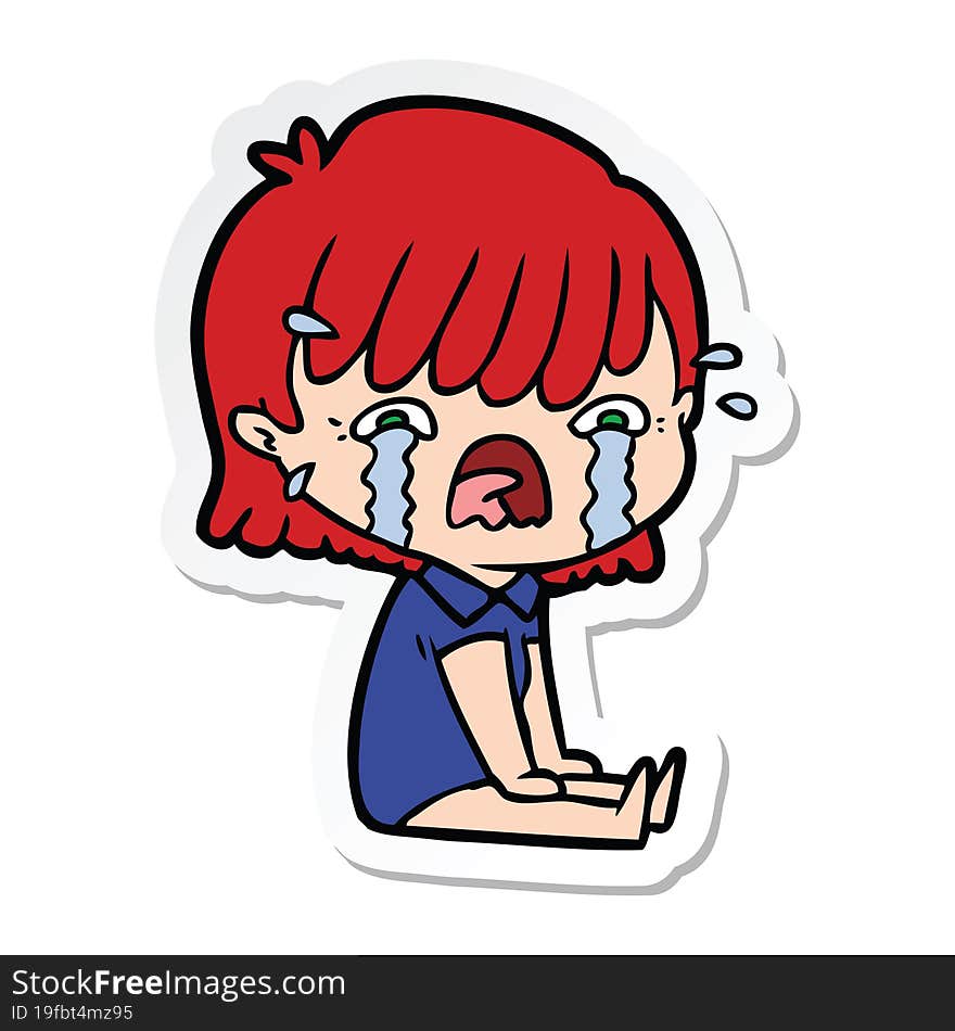 sticker of a cartoon girl crying