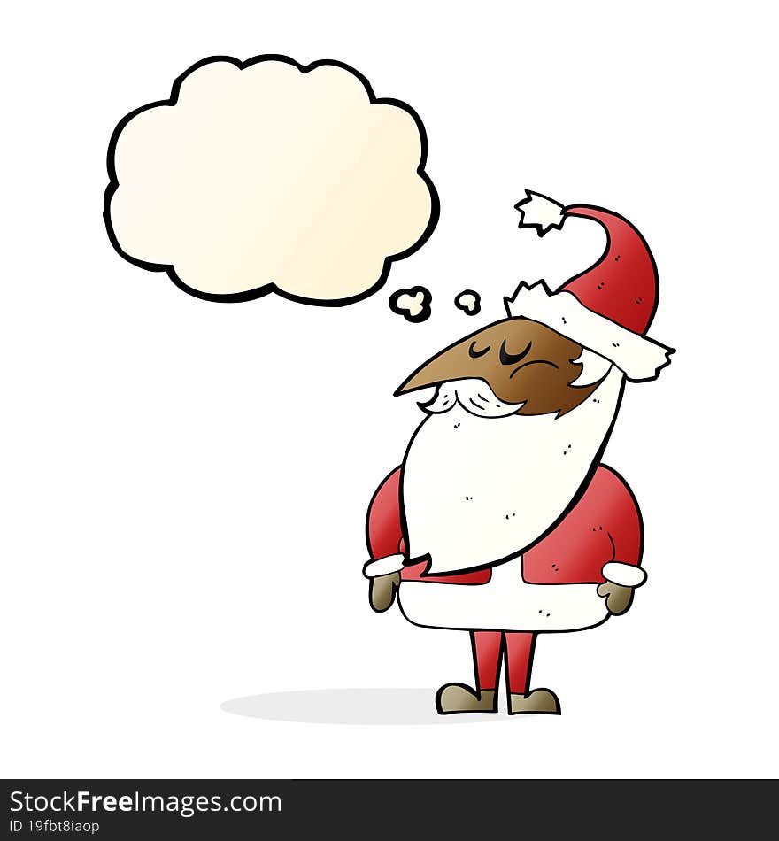 cartoon santa claus with thought bubble