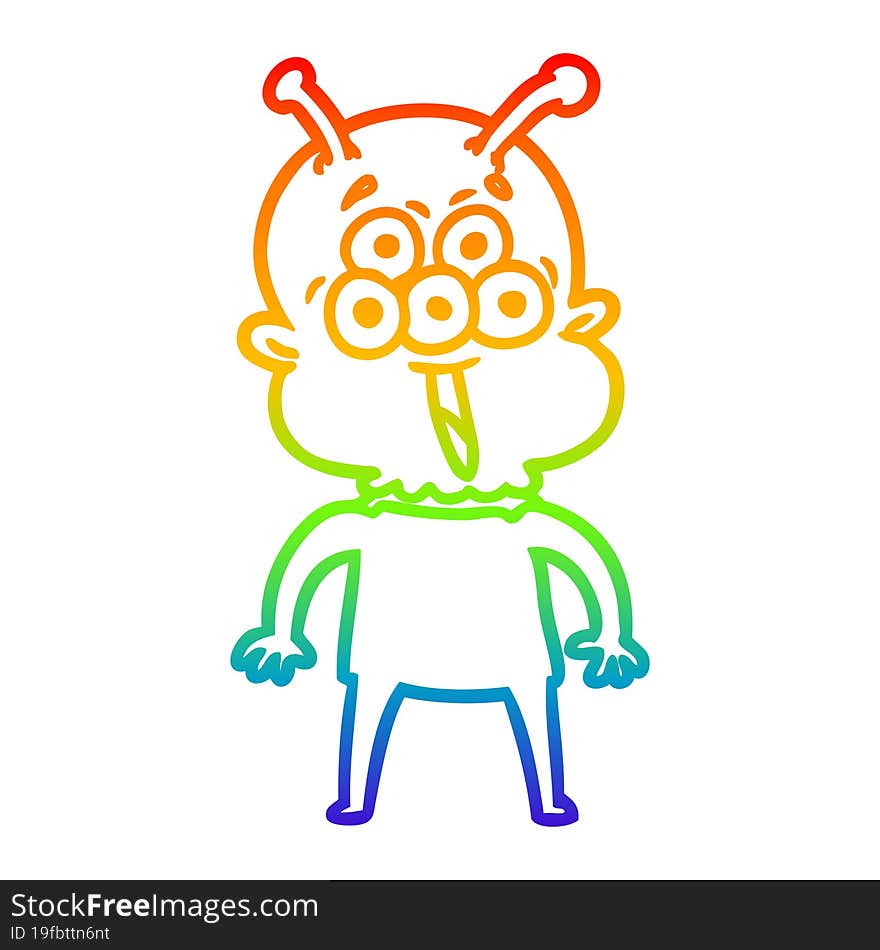 rainbow gradient line drawing happy cartoon alien